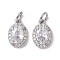 Brass Micro Pave Clear Cubic Zirconia Charms, Cadmium Free & Nickel Free & Lead Free, with Jump Ring, Oval, Platinum, 12x8x3.5mm, Hole: 3.4mm