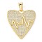 Brass Micro Pave Cubic Zirconia Pendants, Rack Plating, Long-Lasting Plated, Lead Free & Cadmium Free, Heart, Clear, 37x34.5x3mm, Hole: 9.5x5mm