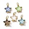 Brass Charms, Star with Glass & Glitter Powder, Long-Lasting, Lead Free & Cadmium Free, Mixed Colors, Real 18K Gold Plated, 14.5x13x4.5mm, Hole: 3mm