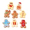 Gingerbread Man Christmas Theme Opaque Resin Beads, Half Drilled/Half Hole, Mixed Color, 18.5~22x16~17.5x3.5~4.5mm