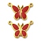 304 Stainless Steel Enamel Pendants, Butterfly Charm, Ion Plating(IP), Real 18K Gold Plated, Red, 17x23x3mm, Hole: 1.2mm