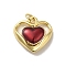 Rack Plating Brass Enamel Pendants, with Jump Ring, Long-Lasting Plated, Lead Free & Cadmium Free, Real 18K Gold Plated, Heart Charm, FireBrick, 16.5x17x4mm
