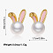 Rabbit Brass Micro Pave Clear Cubic Zirconia Stud Earrings, with Plastic Imitation Pearl, Golden, 15x17mm