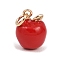 304 Stainless Steel Enamel Pendants, Golden, Apple, 16x12x11.5mm, Jump Ring: 6x1mm, 4mm Inner Diameter