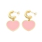 Ion Plating(IP) 304 Stainless Steel Heart Stud Earrings, with Enamel for Women, Real 18K Gold Plated, Pink, 40x23.5mm
