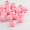 Dyed Natural Wood Beads, Round, Pink, 7x6mm, Hole: 2mm, about 9000pcs/1000g