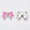 Alloy Enamel Pendants, with Rhinestone, Bowknot, Silver Color Plated, Hot Pink, 16x25x5mm, Hole: 1.5mm