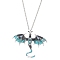 Alloy Enamel Dragon Pendant Necklaces, with Rhinestone, Iron Chain, Antique Silver & Platinum, Medium Turquoise, 24.41 inch(62cm)
