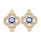 Alloy Blue Enamel Connector Charms, Crystal Rhinestone Evil Eye Links, Golden, Clover, 23.5x17x3mm, Hole: 1.8mm