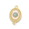 Brass Micro Pave Clear Cubic Zirconia Connector Charms, with Shell, Real 18K Gold Plated, Oval, 17x10x2.5mm, Hole: 1.2mm