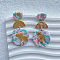 Polymer Clay & Alloy Dangle Stud Earrings, Flat Round with Half Round, Golden, Colorful, 55x30mm