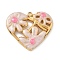 304 Stainless Steel Enamel Pendants, Golden, Heart with Flower, 19.5x22.5x2.5mm, Hole: 1.5mm