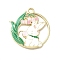 Alloy Enamel Pendants, Ring with Rabbit & Flower Charm, Golden, Pink, 30x26.5x3mm, Hole: 2.5mm