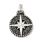 304 Stainless Steel Pendants, Flat Round with Star Charm, Antique Silver & Stainless Steel Color, 22x18x4mm, Hole: 3.5x4mm