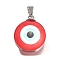Flat Round 201 Stainless Steel Acrylic Pendants, Evil Eye, 24.5x19.5x12mm, Hole: 5.5x4mm