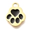 304 Stainless Steel Enamel Charms, Real 14K Gold Plated, Paw Print Charm, Black, 10x8x1mm, Hole: 1.6mm