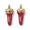 Ion Plating(IP) 304 Stainless Steel Pendants, with Enamel, Real 18K Gold Plated, Horn of Plenty/Italian Horn Cornicello Charms, Red, 15x6x4mm, Hole: 1.2mm