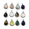 Natural Gemstone Faceted Pendants, Rack Plating Golden Plated Brass Teardrop Charms, 14x9.5x4mm, Hole: 1.4mm