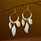 Ring with Leaf Zinc Alloy Acrylic Dangle Earrings, with Feather & Natural Shell, Bohemian Style, Golden, White, 90x30mm