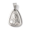 Non-Tarnish 304 Stainless Steel Pendants, Teardrop with Virgin Mary Charms, Stainless Steel Color, 20x15x2.5mm, Hole: 7x4mm