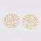 Brass Filigree Joiners Links, Etched Metal Embellishments, Long-Lasting Plated, Flat Round with Star, Light Gold, 17.5x0.3mm
