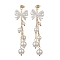 Bowknot ABS Imitation Pearl Beads Dangle Stud Earrings, with Round Shell Pearl Beads & Stainless Steel Earring Findings, Golden, Golden, 68mm