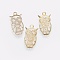 Iron Filigree Pendants, Owl, Golden, 17x9x0.4mm, Hole: 1.2mm