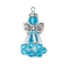Handmade Glass Seed Beaded Angel Pendants, with Antique Silver Alloy Wings & Electroplate Glass Beads, Sky Blue, 30x19mm, Hole: 1.8mm