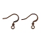 Brass French Earring Hooks, Flat Earring Hooks, with Beads and Horizontal Loop, Lead Free & Nickel Free, Red Copper, 15mm, Hole: 2mm