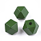 Painted Natural Wood Beads, Polyhedron, Green, 15.5~16x15.5~16x12mm, Hole: 3mm