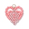 Handmade Glass Seed Beaded Heart Pattern Pendants, with 304 Stainless Steel Jump Rings Loop, Pink, 21x22x2mm, Hole: 3mm