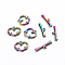 Ion Plating(IP) 304 Stainless Steel Toggle Clasps, Heart, Rainbow Color, Heart: 15x15.5x2mm, Hole: 1.6mm, Bar: 21x6x2.5mm, Hole: 1.5mm