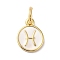 Real 18K Gold Plated Brass Enamel Charms, with Jump Ring, Long-Lasting Plated, Lead Free & Cadmium Free, Flat Round with Pisces Charms, White, 10x8x1mm, Hole: 4mm