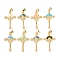 Brass Micro Pave Clear Cubic Zirconia Pendants, Cadmium Free & Lead Free, with Sythetic Opal, Real 18K Gold Plated, Crucifix Charms, with Jump Ring, Mixed Color, 33x19x3mm, Hole: 4.5x3mm