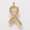 Brass Cubic Zirconia Pendants, Ribbon, Clear, Golden, 16x9x2mm, Hole: 1mm
