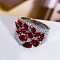 Brass Micro Pave Cubic Zirconia Finger Rings, Flower, Platinum, Dark Red, US Size 7(17.3mm)