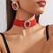 Oval Brass & Glass & Plastic Pearl Beaded Chain Collar & Stud Earrings Sets, Red, 280mm