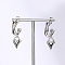 Vintage 201 Stainless Steel C-shaped with Heart Dangle Stud Earrings, Silver, 30x15mm
