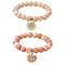 2Pcs 2 Colors 10.5mm Round Opaque Crackle Glass Beaded Stretch Bracelet Sets, Alloy Tree of Life Charm Bracelets, Mixed Color, Inner Diameter: 2-1/8 inch(5.4cm), 1pc/color