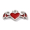 Alloy Enamel Pendants, Heart with Wing Charm, Platinum, 9.5x20x2mm, Hole: 1.6mm