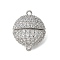 Brass Micro Pave Cubic Zirconia Magnetic Clasps, Cadmium Free & Nickel Free & Lead Free, Round, Real Platinum Plated, 16x12.5mm, Hole: 1mm