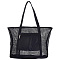 Polyester Braided Women's Tote Bags, with Handle, Shoulder Bags for Shopping, Rectangle, Black, 671mm