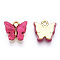 Alloy Pendants, with Resin and Glitter Powder, Cadmium Free & Lead Free, Butterfly, Golden, Deep Pink, 13x13~15x3.5mm, Hole: 2mm