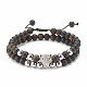 2pcs 2 bracelets de perles tressées en obsidienne naturelle et hématite synthétique serties de léopard en zircone cubique BJEW-JB08119-03-1