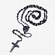 十字架十字架の男性のロザリオビーズネックレス  イースターのための304のステンレス鋼のネックレス  ガンメタ色  18.5インチ（47cm） NJEW-I011-4mm-04-1