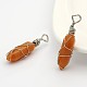Bullet Natural Red Aventurine Wire Wrapped Pointed Pendants G-M225-02P-1
