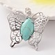 Butterfly Platinum Tone Brass Synthetic Turquoise Pendants G-M288-08-1