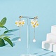 Plastic Pearl Cluster Flower with Long Tassel Dangle Stud Earrings EJEW-TA00119-2