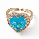 Открытое кольцо-манжета в форме сердца из темного небесно-голубого стекла с кубическим цирконием RJEW-J017-VC501-3