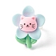Bague réglable en résine fleur avec chat RJEW-JR00424-01-1